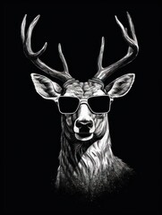 Wall Mural - A real deer cool with black sunglasses. Generative AI