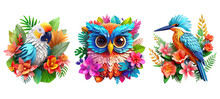 Cute 3d Floral Birds Sublimation, Generative AI	
