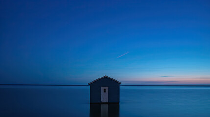 Wall Mural - Blue Hour before the sunrise along the pier. AI Generative