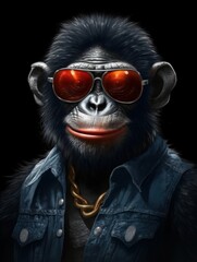 Wall Mural - A real monkey cool with black sunglasses. Generative AI