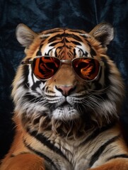 Wall Mural - A real tiger cool with black sunglasses. Generative AI