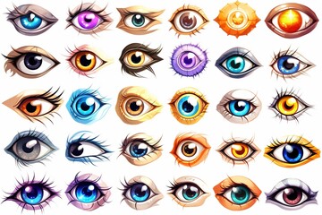 Poster - set of drawn eyes isolated on white background. Generated by AI.
