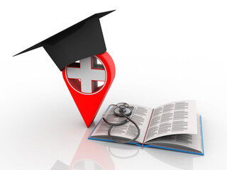 Poster - 3d rendering hospital navigation with Stethoscope on book