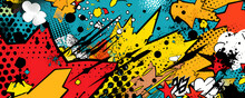 Abstract Halftone Comics Background - Modern Design Shapes In Pop Colors Banner - Generative AI