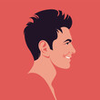A face of a smiling Italian man in profile. Side view. Latin American. Vector flat Illustration