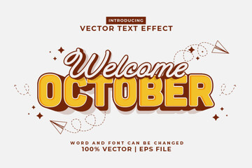 editable text effect welcome october 3d cartoon template style premium vector