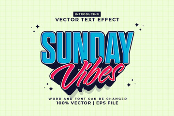 Sticker - Editable text effect Sunday Vibes 3d Cartoon template style premium vector