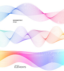 Design elements. Wave of many gray, color lines. Abstract wavy stripes on white background isolated. Creative line art. Vector illustration EPS 10.