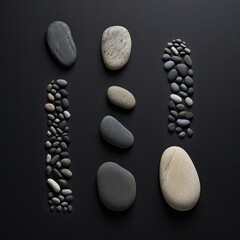 Sticker - stones on the sand art frame decorative stones, sophisticated and delicate stones black background