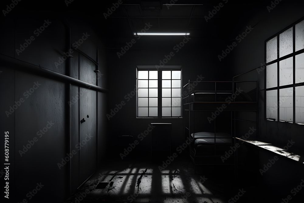 Dark, dirty, gloomy prison cell. Jail. dark place. generative AI