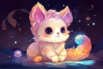 Sticker - Cute magical anime animal  dream core art copy space