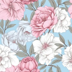  Abstract flowers painting, seamless floral repeating pattern. Generative AI