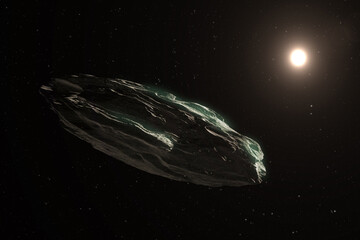 Wall Mural - lone asteroid in field of stars and sun. elements of this image furnished by nasa.