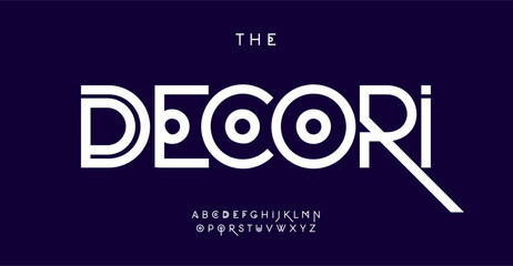Fototapete - Unique vector type set combining abstract lines, modern design, and technological aesthetics. Ideal for logos, headlines, emblems, and stickers. Expressive geometry and digital style. Vector font