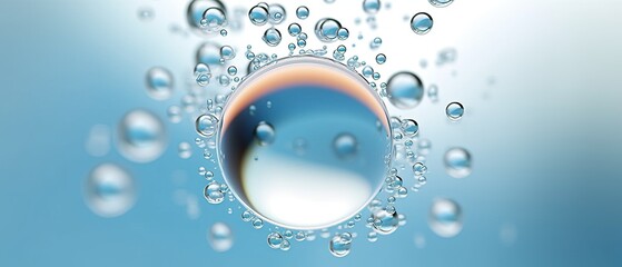 cosmetic moisturizer water molecule, cosmetic essence, liquid bubble, molecule inside liquid bubble 