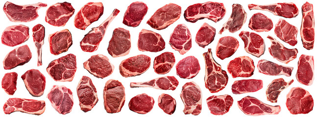 Wall Mural - set of isolated illustrations of steaks. Created with Generative AI