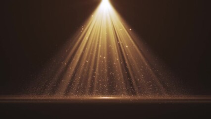 Poster - 4k spotlight with flying particles. gold color rays. empty scene with light for product. background.