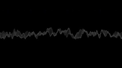 Poster - 4K 60Fps. Audio wavefrom. Futuristic sound wave visualization. Distorted frequencies. Seamless loop. Isolated on black