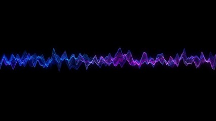 Fototapete - Glow pink purple blue digital landscape. Wavy particle. Waves dots. Isolated on black. 4k 60fps. Motion background. Block chain or digital technology concept. 3D rendering.