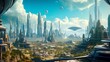 futuristic cyberpunk city skyline colony on alien planet. Generative AI.