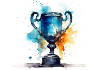 hand-drawn watercolor trophy illustration. the sport prize cup isolated on the white background. gen