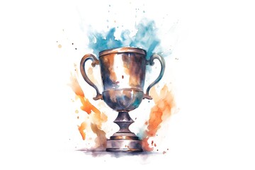 Hand-drawn watercolor trophy illustration. The sport prize cup isolated on the white background. Generative ai.