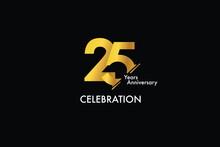 25th, 25 Years, 25 Year Anniversary Gold Color On Black Background Abstract Style Logotype. Anniversary With Gold Color Isolated On Black Background, Vector Design For Celebration Vector