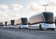 Fleet of autonomous trucks on the highway. Generative AI.