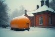 LPG tank next to the house in a snowy winter. Generative AI.