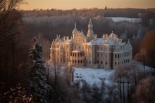 White Palace Made Of Gingerbread On A Mountain. Generative AI. 