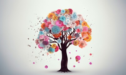 Wall Mural -  a colorful tree with lots of flowers on it's branches.  generative ai