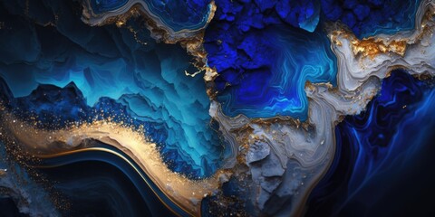 Wall Mural - sapphire blue marble stone with gold vein. vivid graphite texture geode wallpaper background.
