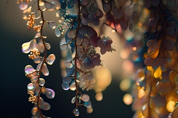 Wall Mural - Abstract colorful glass jewelry flowers with bokeh background. Intricate detail bead floral design.