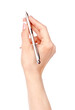© Tanuha - Pen in woman hand isolated on a white background.