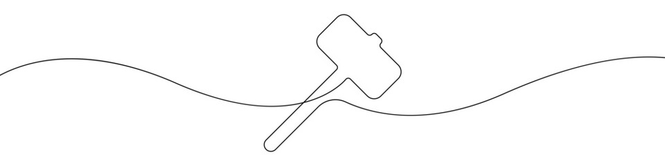 Poster - Hammer line continuous drawing vector. One line mallet tool vector background. mallet icon. Continuous outline of a Construction hammer.