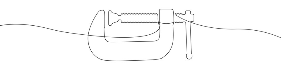 Poster - Clamp line continuous drawing vector. One line Vice vector background. Joiner's clamp icon. Continuous outline of a Clamp.