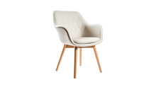 Stylish Chair With White Top And Light Wooden Legs Standing On White Generative AI - PNG File