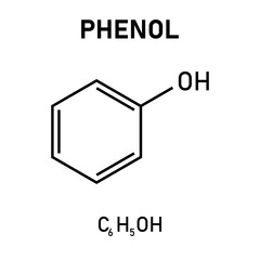 Chemical structure of Phenol (C6H5OH). Chemical resources for teachers and students. Vector illustration isolated on white background.