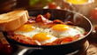 Fried eggs with bacon, breakfast