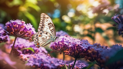 Wall Mural - spring butterfly on a flower background. Generative Ai