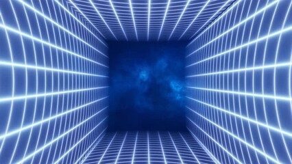 Poster - Abstract blue energy grid swirling tunnel of lines in the top and bottom of the screen magical bright glowing futuristic hi-tech background