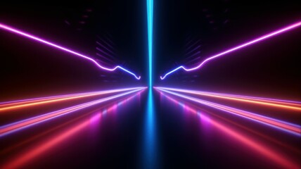 Poster - Spectrum neon lights abstract background. Futuristic corridor. AI generated, human enhanced