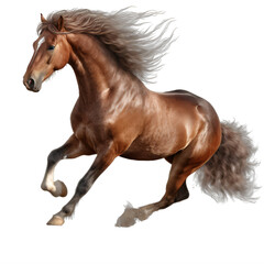 Wall Mural - a brown horse with a long mane running on a transparent background png isolated generative ai
