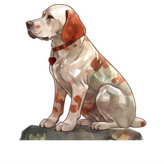 Wall Mural - a brown and white dog cartoon sitting on top of a rock on a transparent background isolated png gene