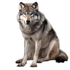 Wall Mural - a grey wolf sitting on the ground on a transparent background png isolated generative ai