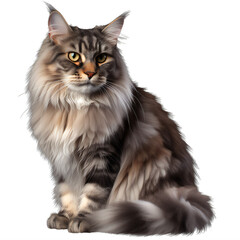 Wall Mural - a long haired maine coon cat on a transparent background png isolated generative ai