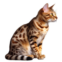 Wall Mural - a brown and black bengal cat on a transparent background png isolated generative ai