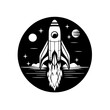Rocket Taking Off Into Space Logo Monochrome Design Style