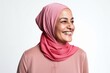 © Hanne Bauer - Portrait of a beautiful young muslim woman smiling over white background