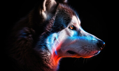 Neon Portrait of a cute siberian husky dog